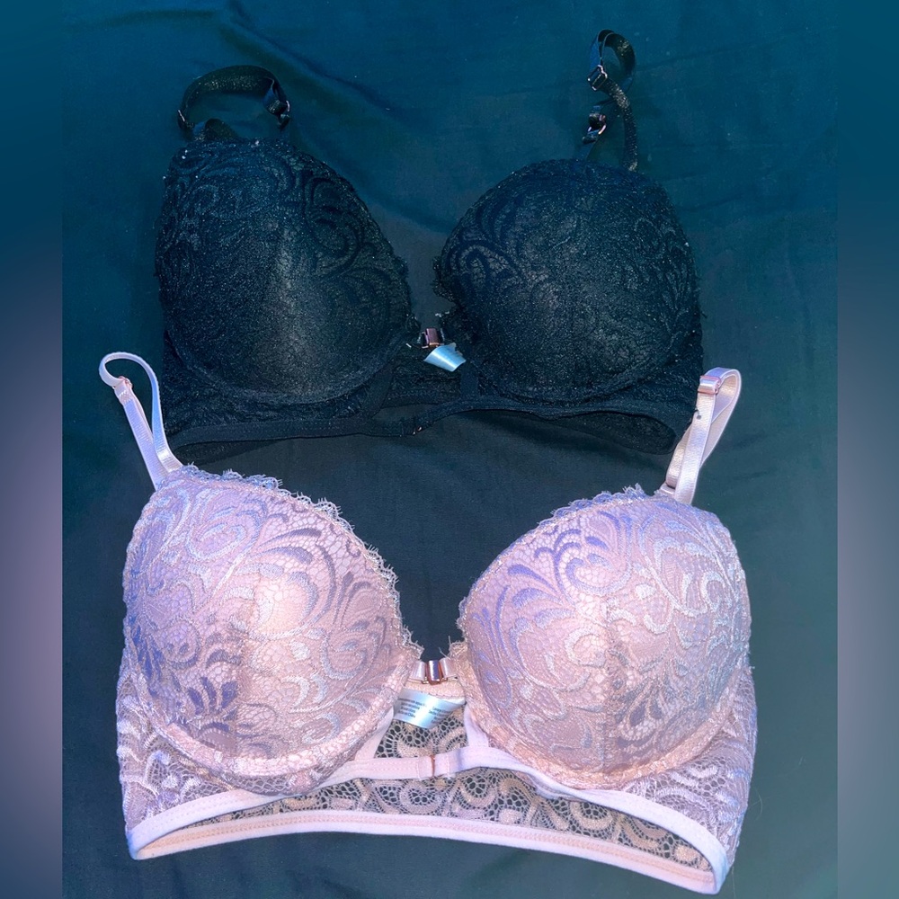 Victoria Secret bras, pink and black lace, size 36C